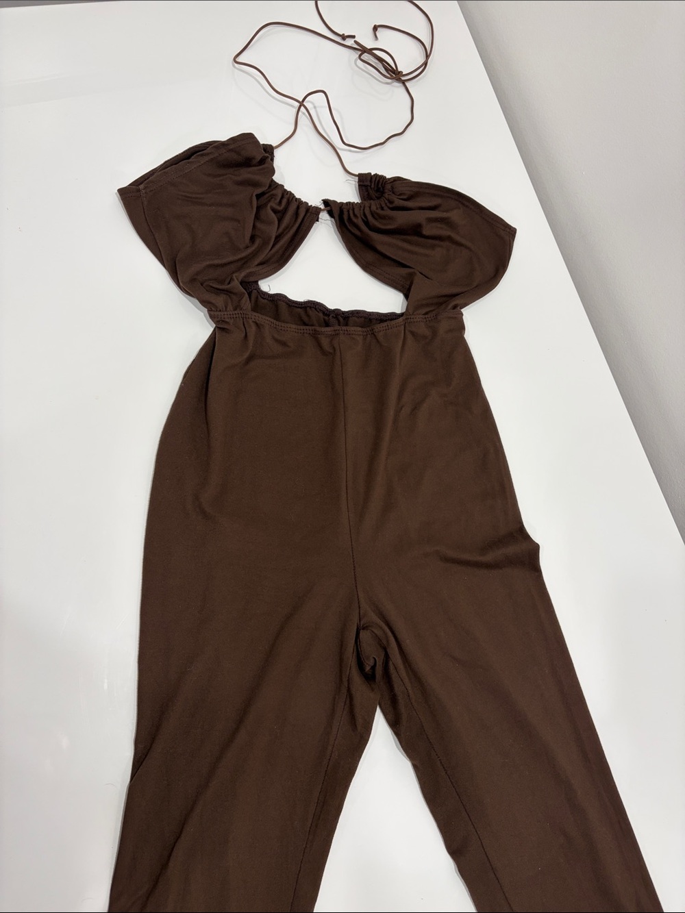 Fashion Nova Brown Cutout Halter Jumpsuit